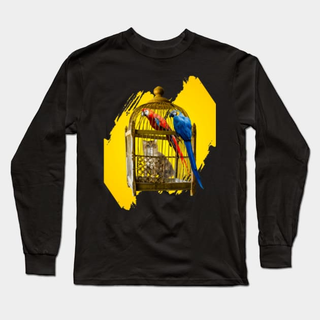 Funny Colorful Tropical Vintage Macaw Parrots Long Sleeve T-Shirt by STYLISH CROWD TEES